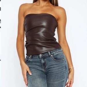 white fox bustier top in brown